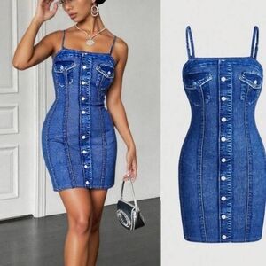 Sleek Blue Fake Button-Up Mini Dress